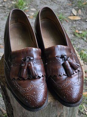 Vtg Johnston & Murphy Optima Burgundy Leather Kiltie Tassel Wingtip Loafers 9.5D